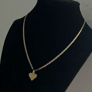 18k Yellow Gold Mariner Link Necklace 18 Inches 2MM With Heart Charm